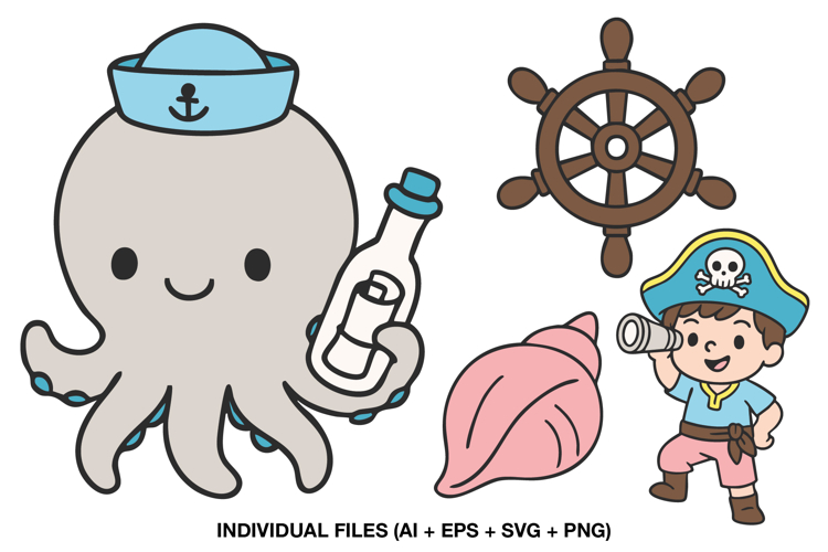 Cute Pirate Clipart PNG, Kids Nautical Adventure Artwork