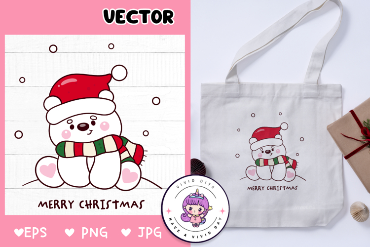 Cute Polar bear Christmas clipart kawaii animal winter