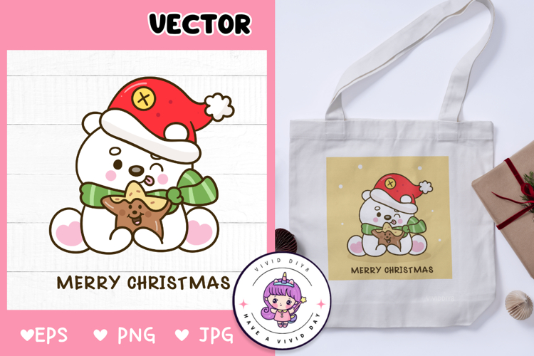 Cute Polar bear Christmas cookie kawaii clipart winter