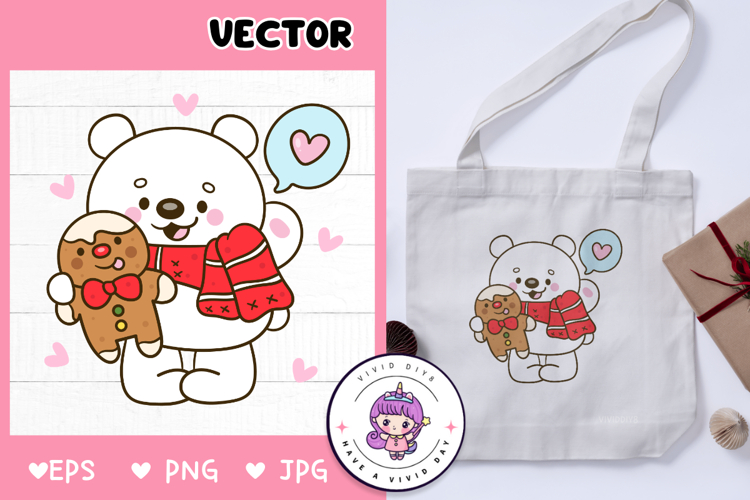 Cute Polar bear hug gingerbread cookie Christmas gift kawaii