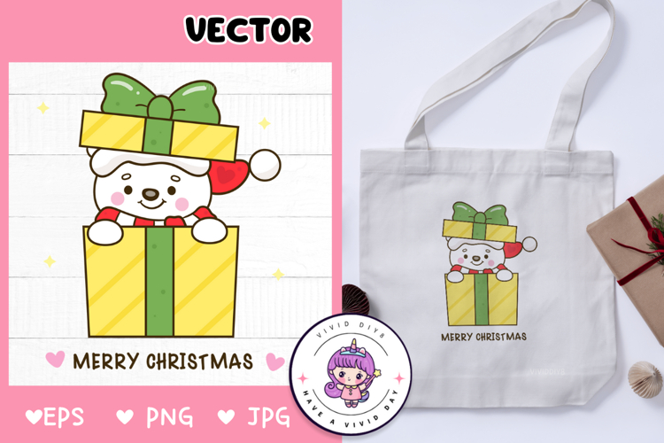 Cute Polar bear in Christmas gift kawaii clipart winter