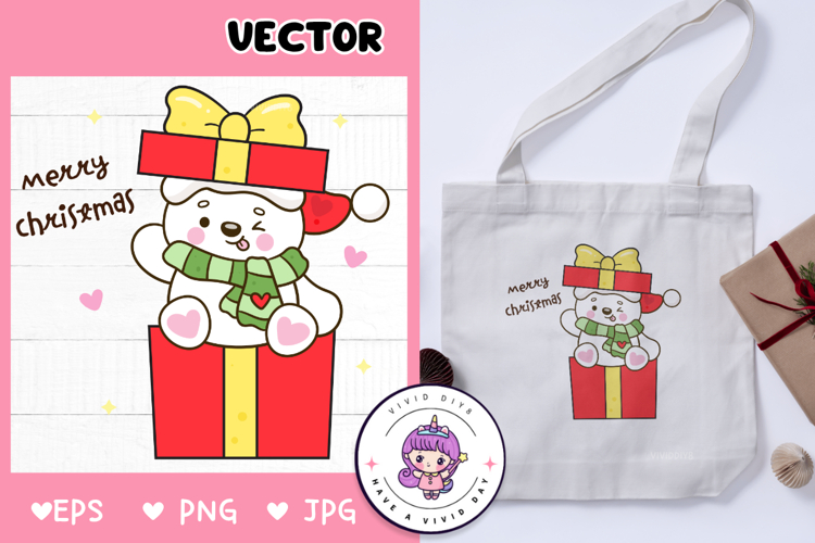 Cute Polar bear on Christmas gift kawaii animal cartoon