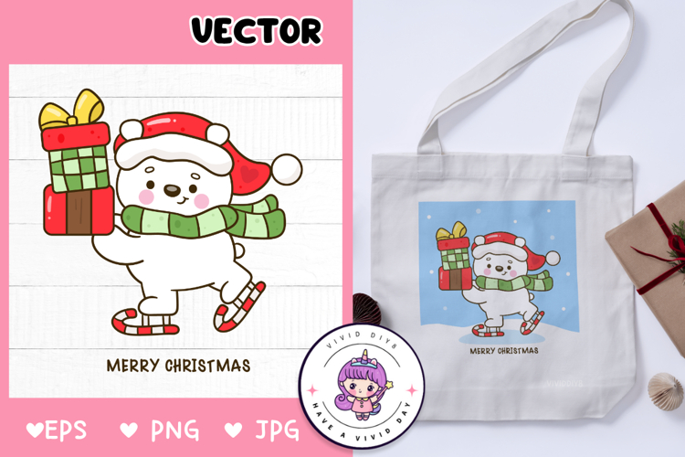 Cute Polar bear play skate Christmas gift kawaii animal