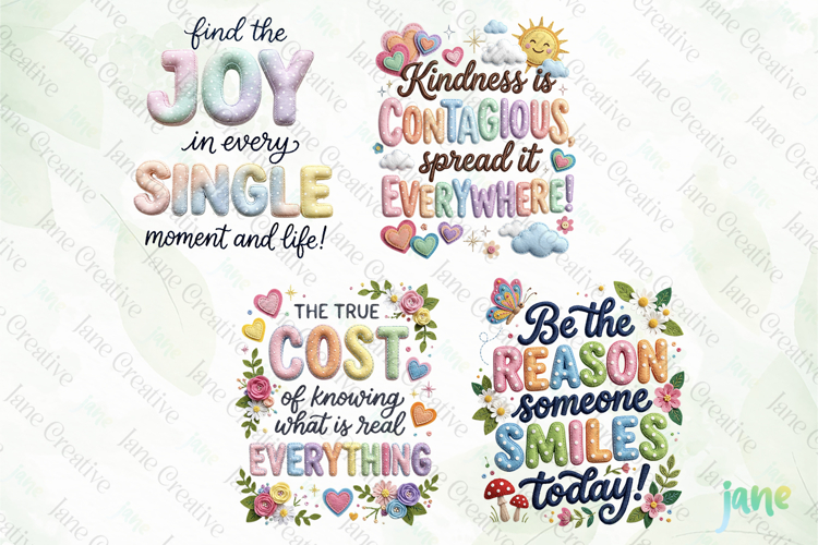 Cute Puff Embroidery Typography Bundle
