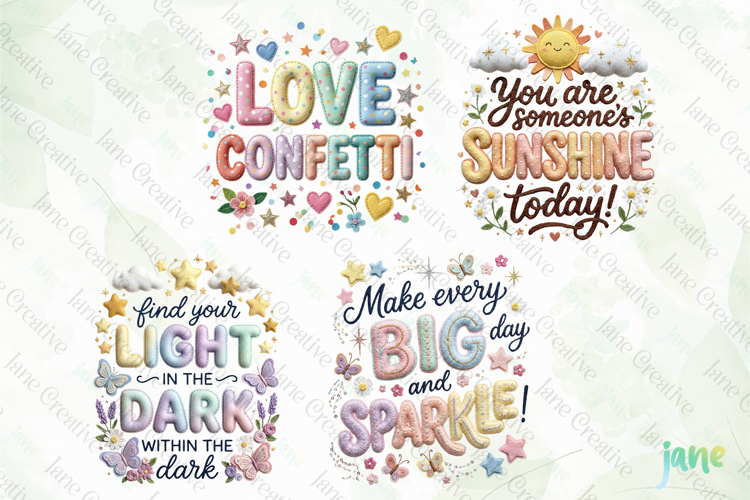Cute Puff Embroidery Typography Bundle