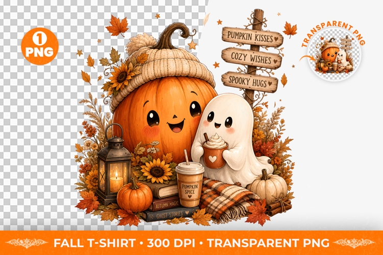Cute Pumpkin GhostFall Autumn Sublimation Clipart PNG