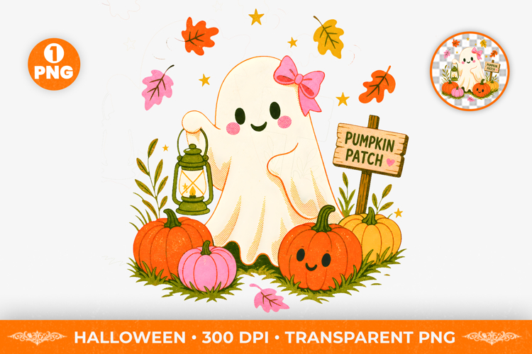 Cute Ghost Pumpkin Patch Ghost Sublimation Clipart PNG