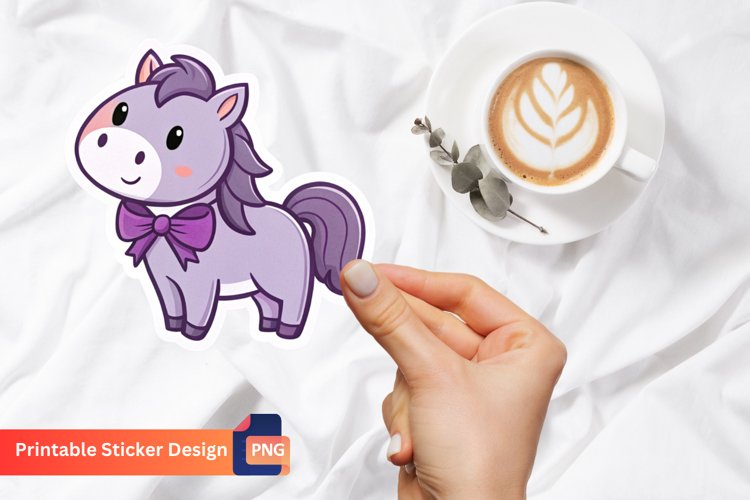 Cute Purple Bow Horse Sticker, Purple Horse Sticker