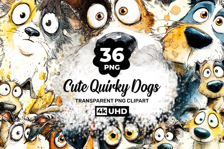 Cute Quirky Dogs Clipart Bundle 36 PNG Transparent BG