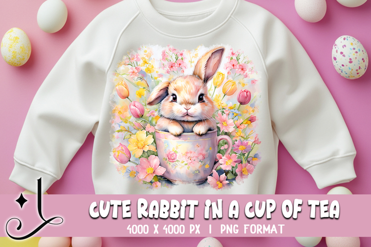 Cute Rabbit in a Cup of Tea - Easter Sublimation