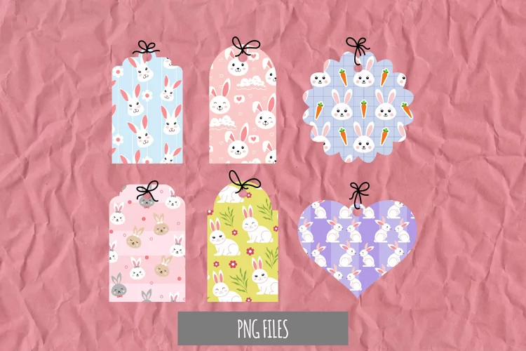 Cute Rabbit Seamless Pattern Shaped Tags