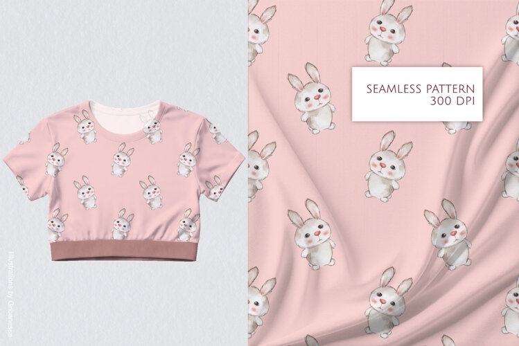Watercolor Cute Rabbit | Seamless Patterns with Bunny example image 1