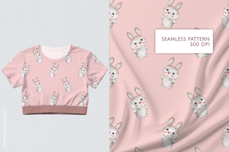 Watercolor Cute Rabbit | Seamless Patterns with Bunny