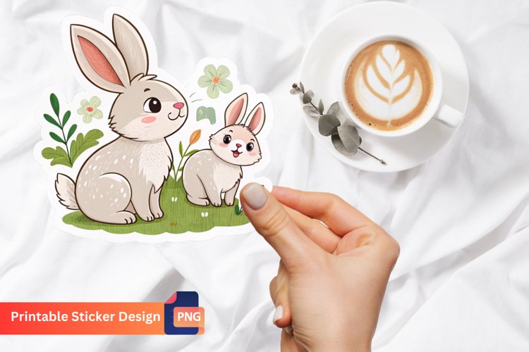 Cute Rabbits Sticker, Cute Animal Sticker, Easter Bunny Art