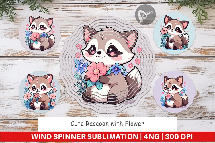 Wind Spinner Cute Raccoon with Flower
