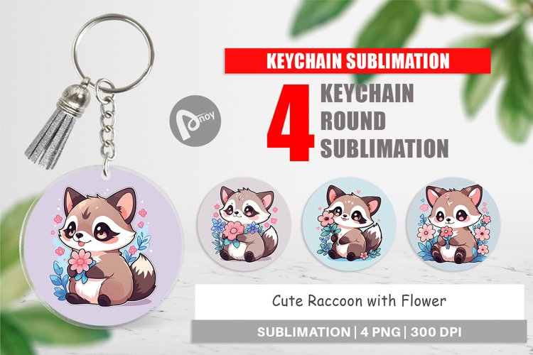 Keychain Cute Raccoon with Flower
