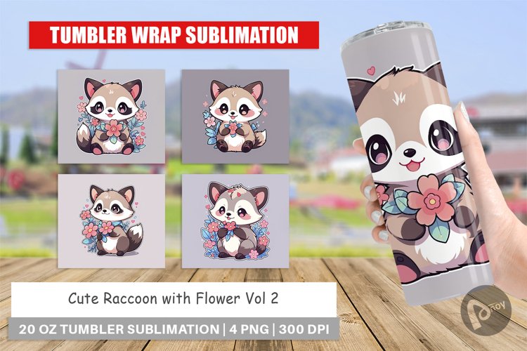 Tumbler Wrap Cute Raccoon with Flower