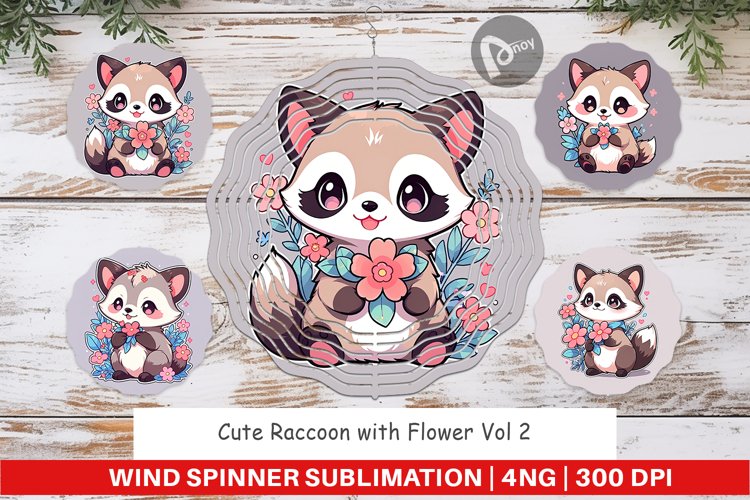 Wind Spinner Cute Raccoon with Flower