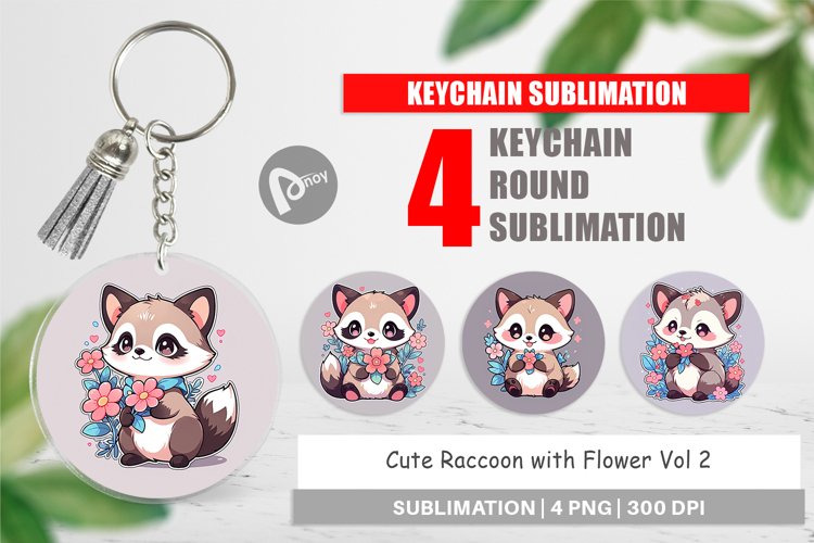 Keychain Cute Raccoon with Flower