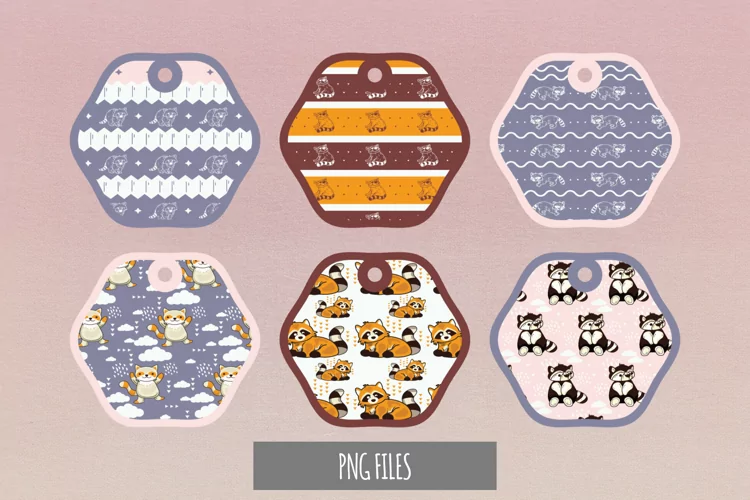 Cute Racoon Seamless Pattern Shaped Tags