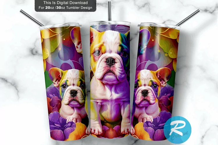 Cute Rainbow Colorful Baby Bulldog 20oz/30oz Skinny Tumbler