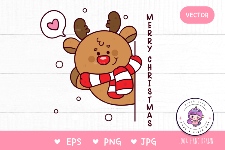 Christmas Reindeer greeting kawaii clipart png Cute cartoon