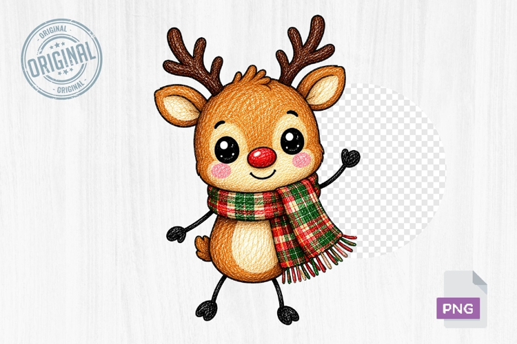 Cute Reindeer Christmas Doodle PNG Clipart Printable Art