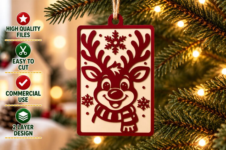 Cute Reindeer Christmas Ornament SVG example image 1