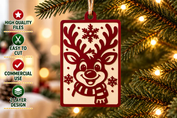 Cute Reindeer Christmas Ornament SVG