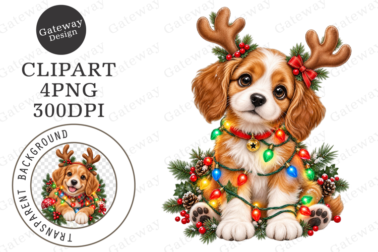 Cute Reindeer Dog Christmas Clipart