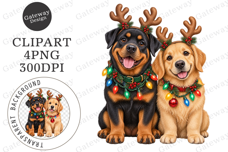 Cute Reindeer Dog Christmas Clipart