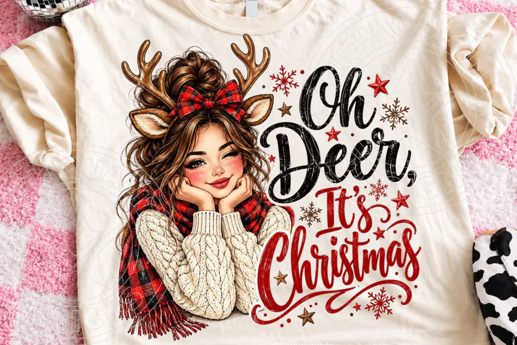 Oh Deer, It's Christmas Cute Christmas Girl Reindeer PNG