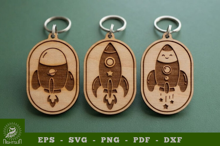 Cute Rocket Lasercut Keychain example image 1