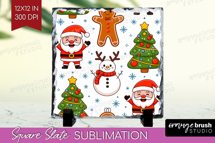 Cute Santa Xmas Slate PNG Christmas Square Slate Sublimation