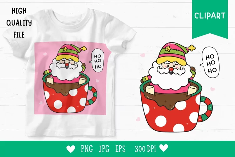 Colorful Santa clipart Kawaii Christmas clipart xmas cute