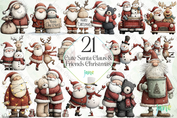 Cute Santa Claus & Friends Christmas