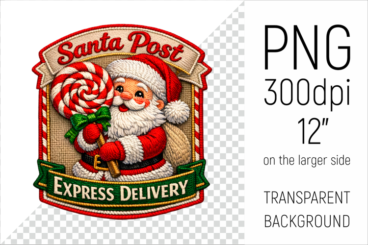 Santa Post Badge Clipart | Vintage Embroidery Style