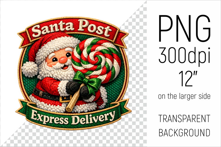 Santa Post Badge Clipart | Vintage Embroidery Style