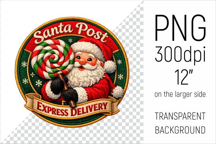 Santa Post Badge Clipart | Vintage Embroidery Style