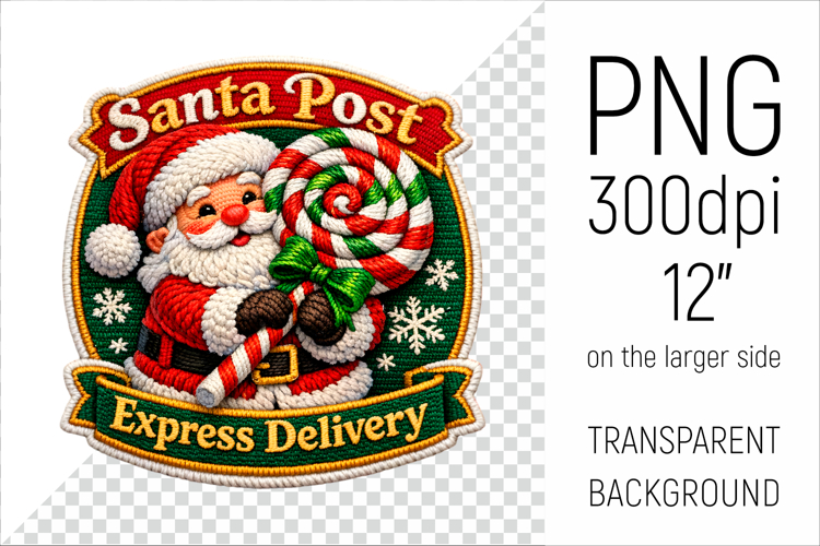 Santa Post Badge Clipart | Vintage Embroidery Style