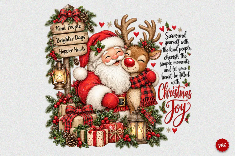 Cute Santa Reindeer Christmas PNG, Cozy