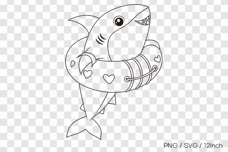 Shark wearing swim ring SVG summer clipart illustration PNG