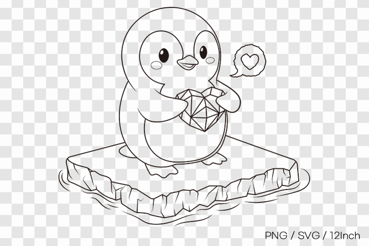 Penguin holding ice heart line art SVG summer clipart illust