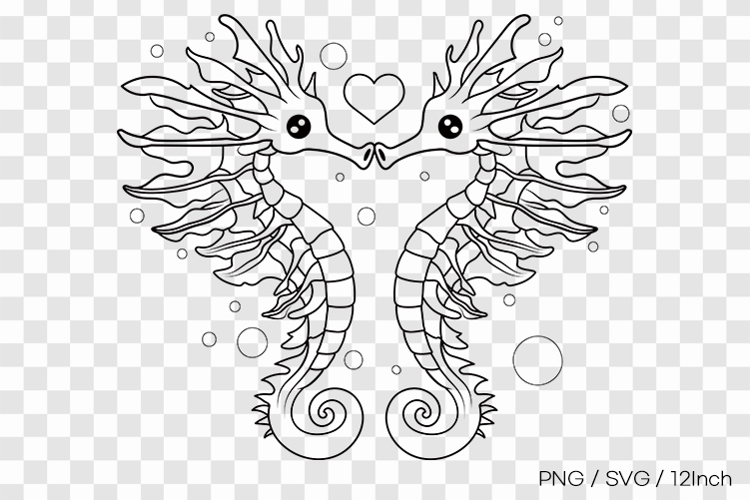 Pair of leafy seadragons line art SVG summer clipart illust