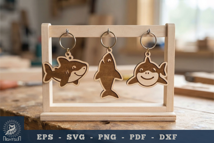 Cute Shark Lasercut Keychain