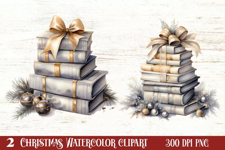 Cute Silver Christmas Watercolor Clipart, Christmas SVG