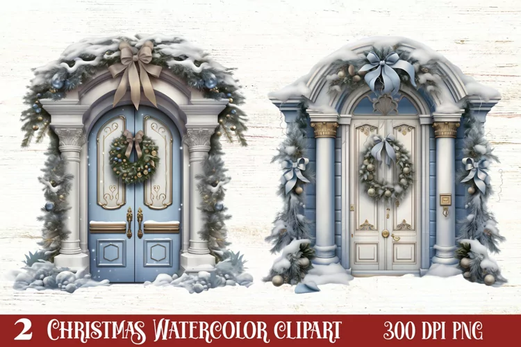 Cute Silver Christmas Watercolor Clipart, Christmas SVG