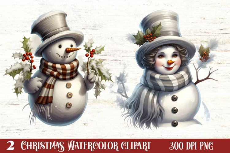 Cute Silver Christmas Watercolor Clipart, Christmas SVG