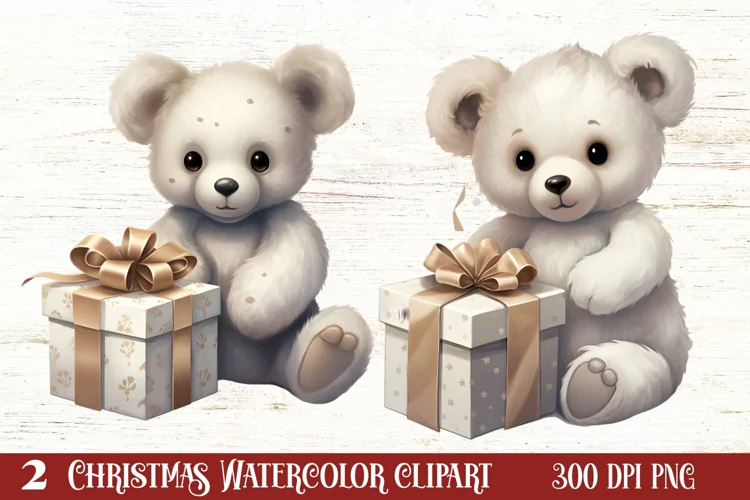 Cute Silver Christmas Watercolor Clipart, Christmas SVG