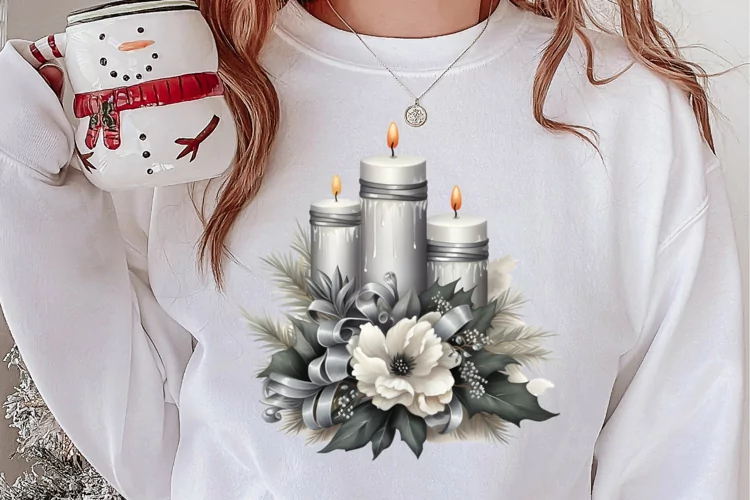 Cute Silver Christmas Watercolor Clipart, Christmas SVG